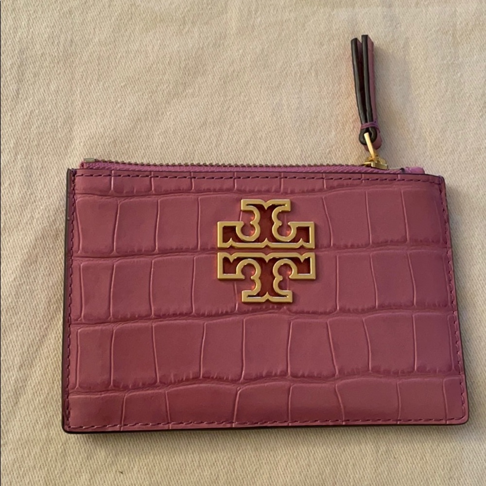 Tory Burch Britten croc zip card case
